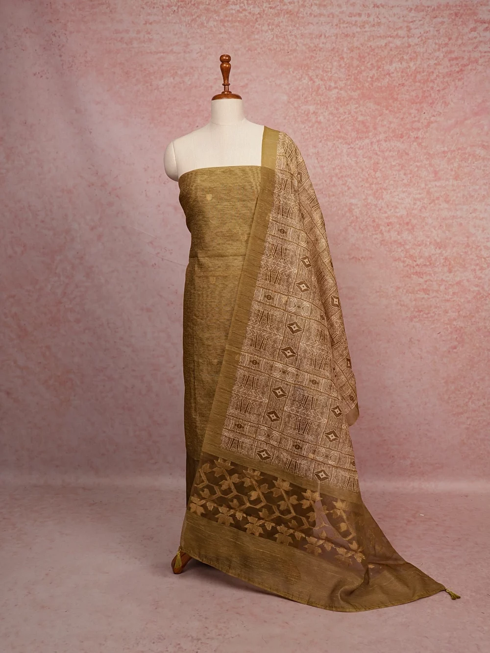 Gold Tissue Silk Self Design Unstitched Churidhar Material