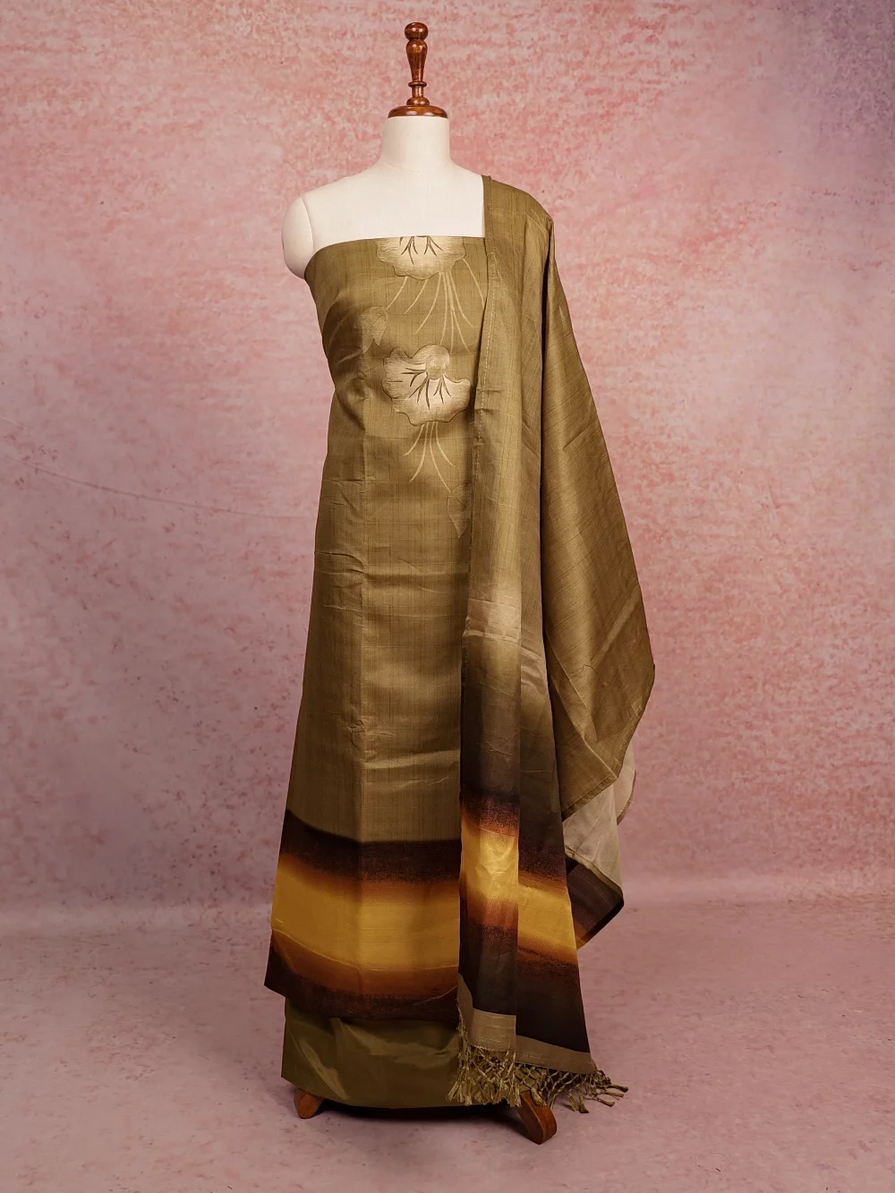 Moss Green Semi Tussar Plain Body Unstitched Churidhar Material