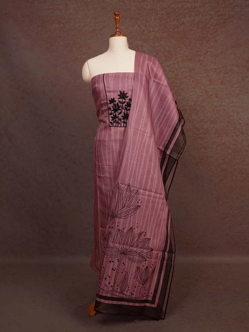 Onion Pink Kota Beads Work Unstitched Churidhar Material