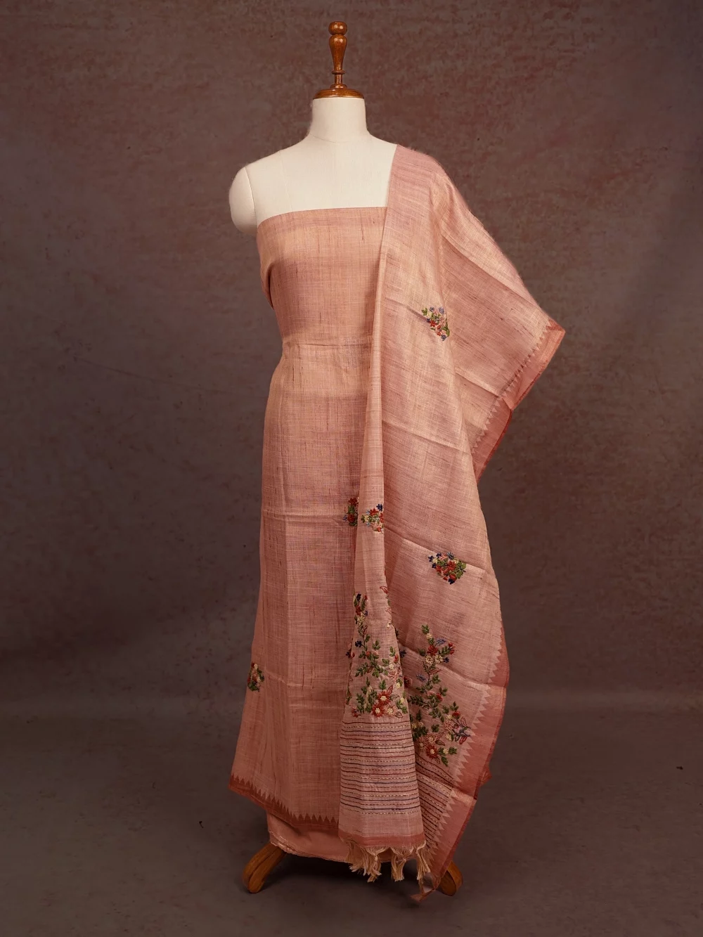 Peach Tissue Silk Embroidary Unstitched Churidhar Material