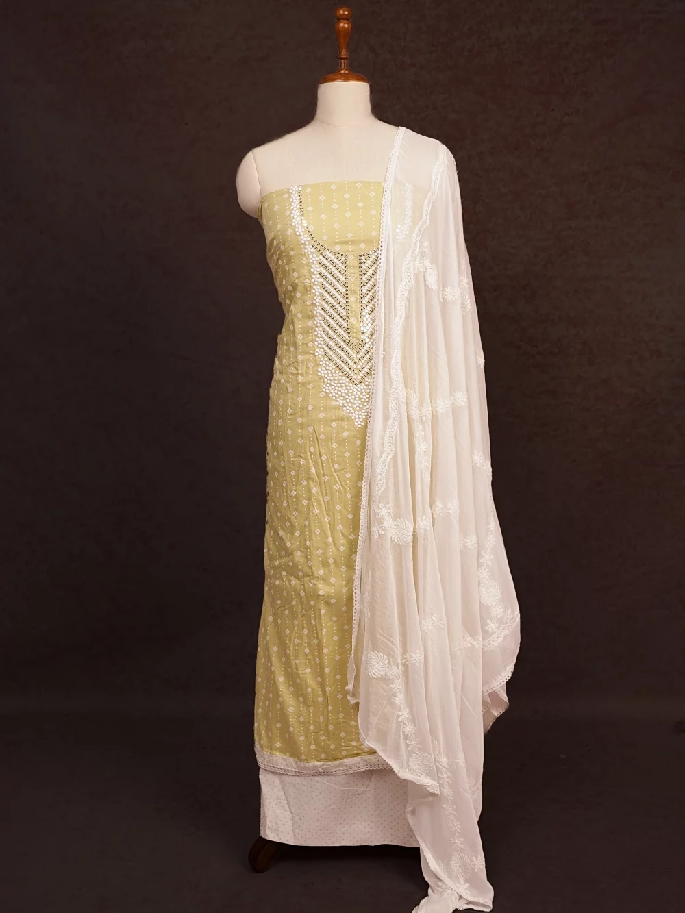 Lemon Yellow Cotton Floral Printed With Sequins Unstitched Churidhar Material