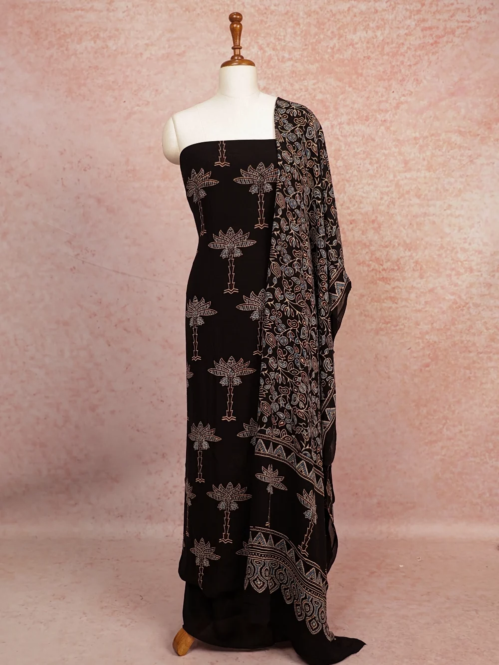 Black Georgette Printed Unstitched Churidhar Material