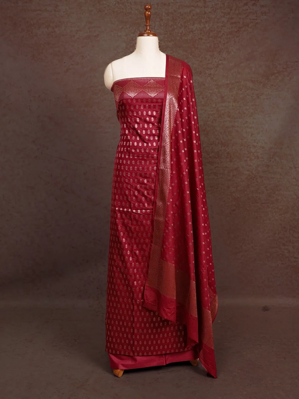 Maroon Semi Banarasi,Banarasi Design Unstitched Churidhar Material