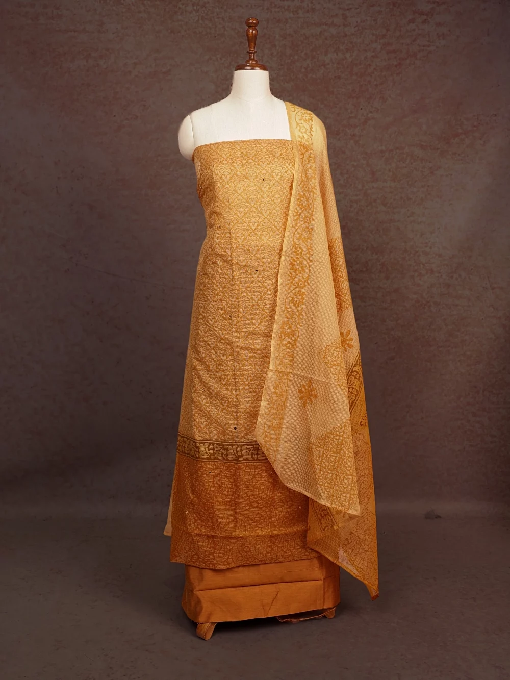 Mustard Yellow Kota Self Design Unstitched Churidhar Material