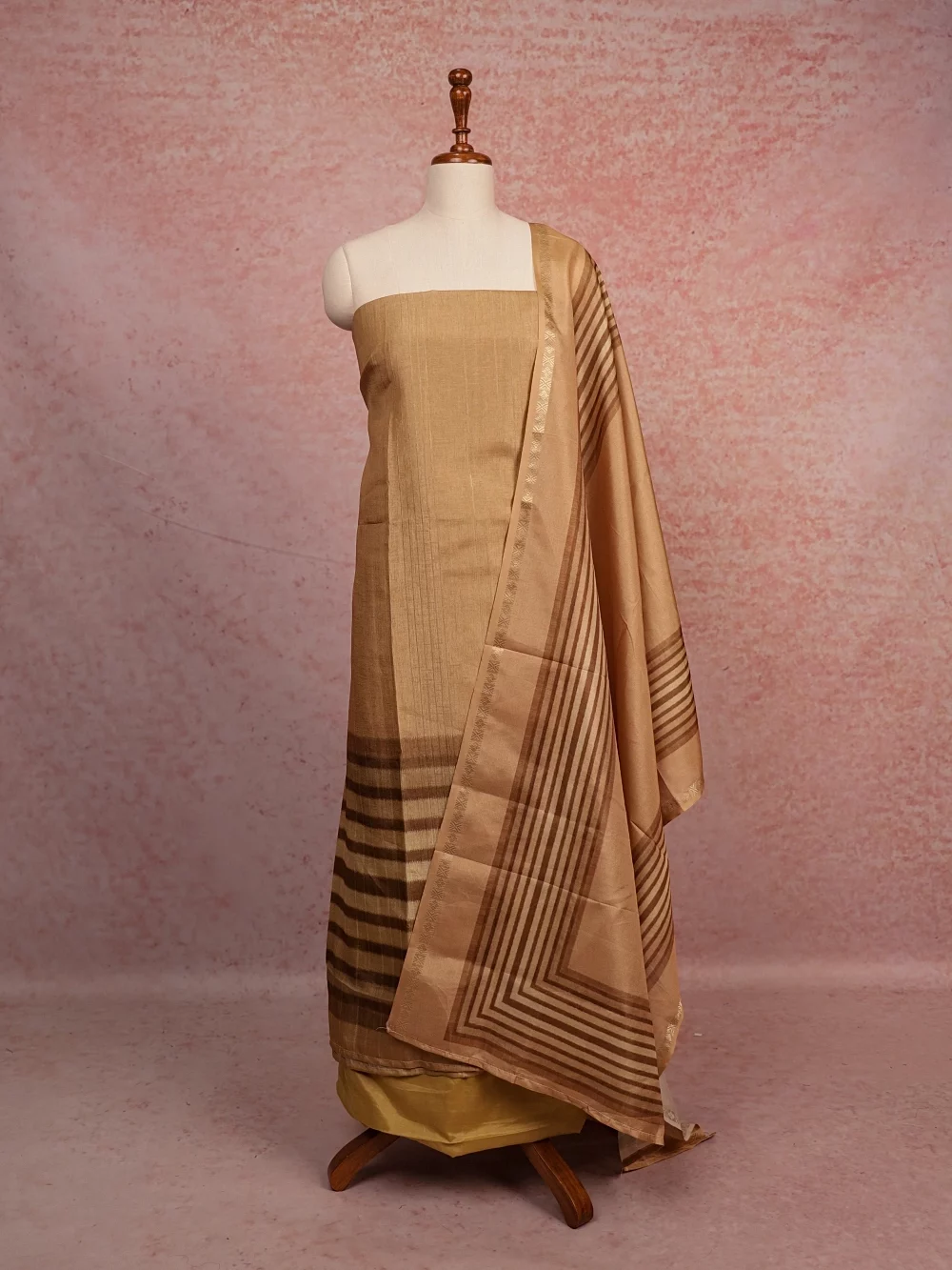 Gold Semi Tussar Self Design Unstitched Churidhar Material
