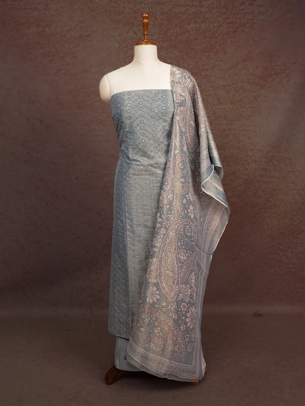 Powder Blue Tissue Beads Work Unstitched Churidhar Material