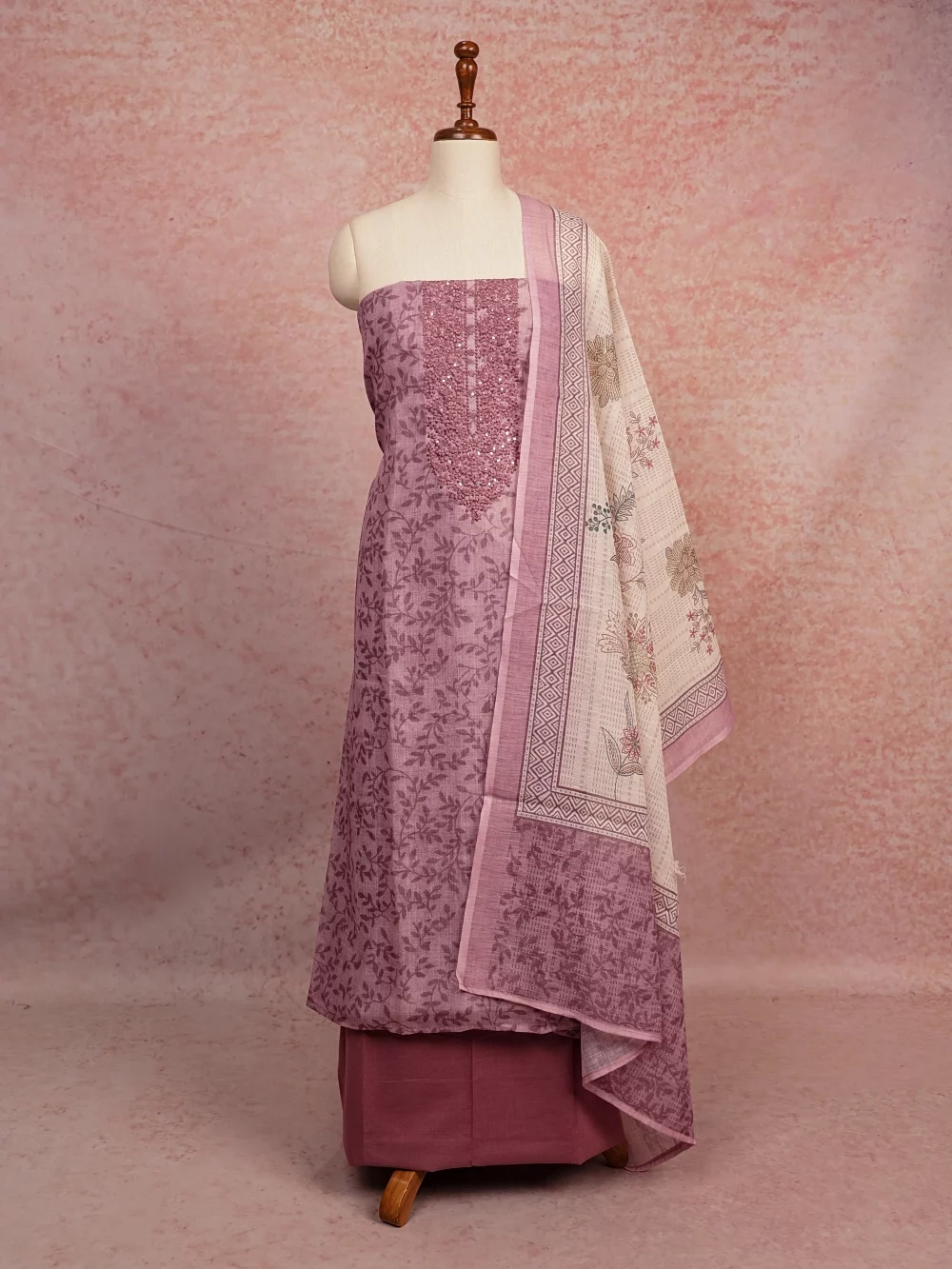 Light Lavender Cotton Printed Unstitched Churidhar Material