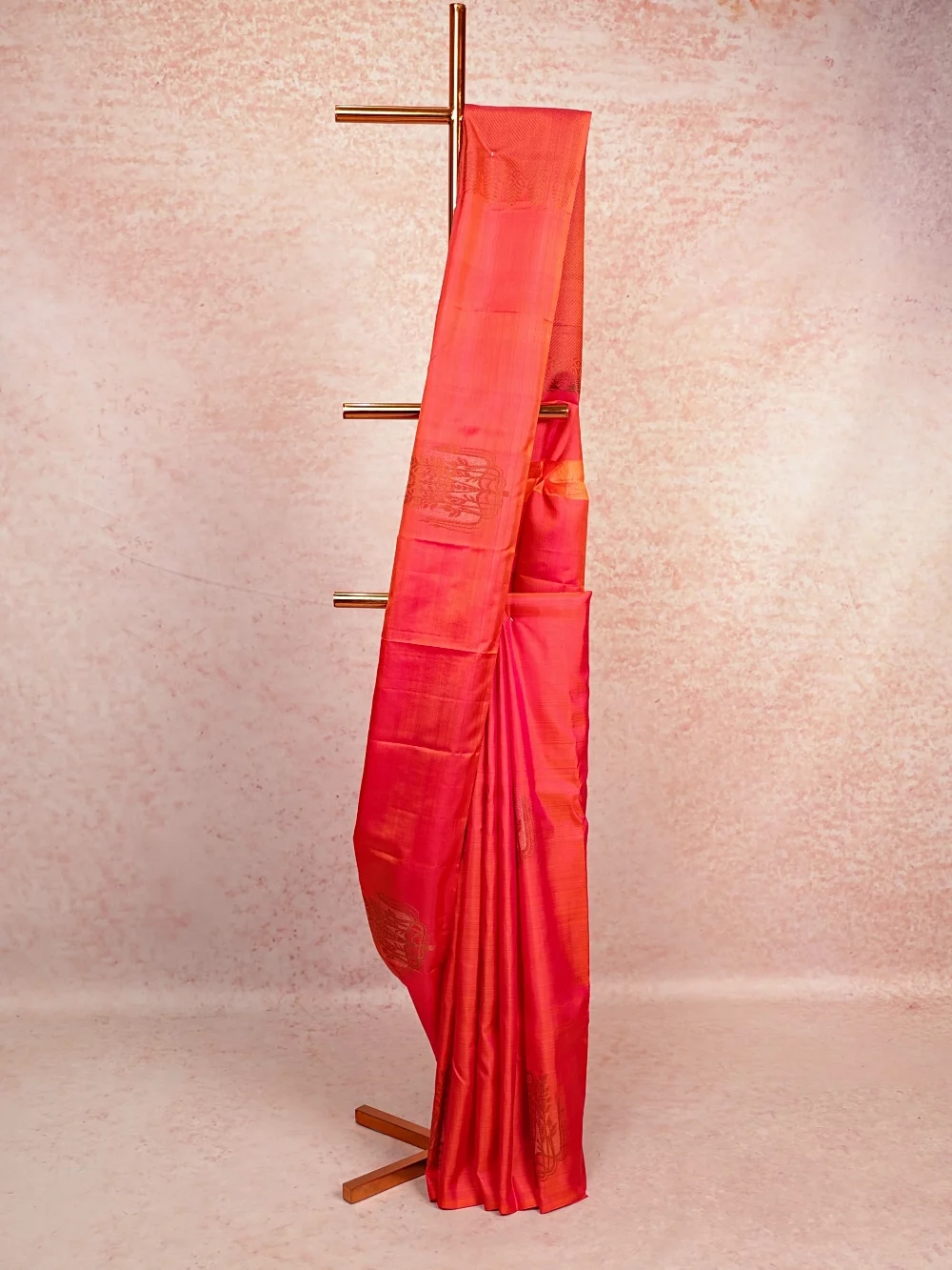 Pinkish Orange Kancheepuram Silk Saree
