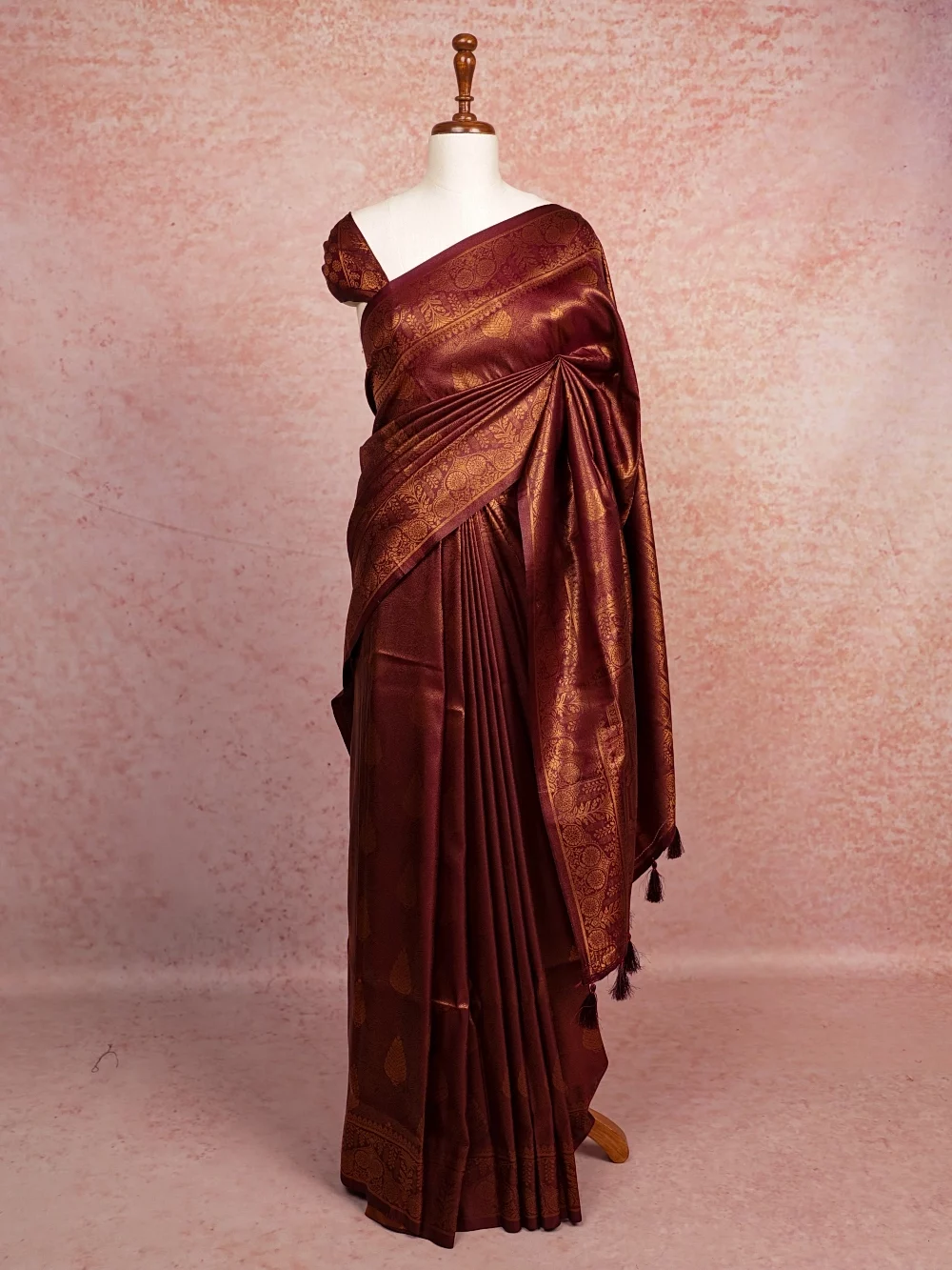 Wine Semi Banarasi Saree