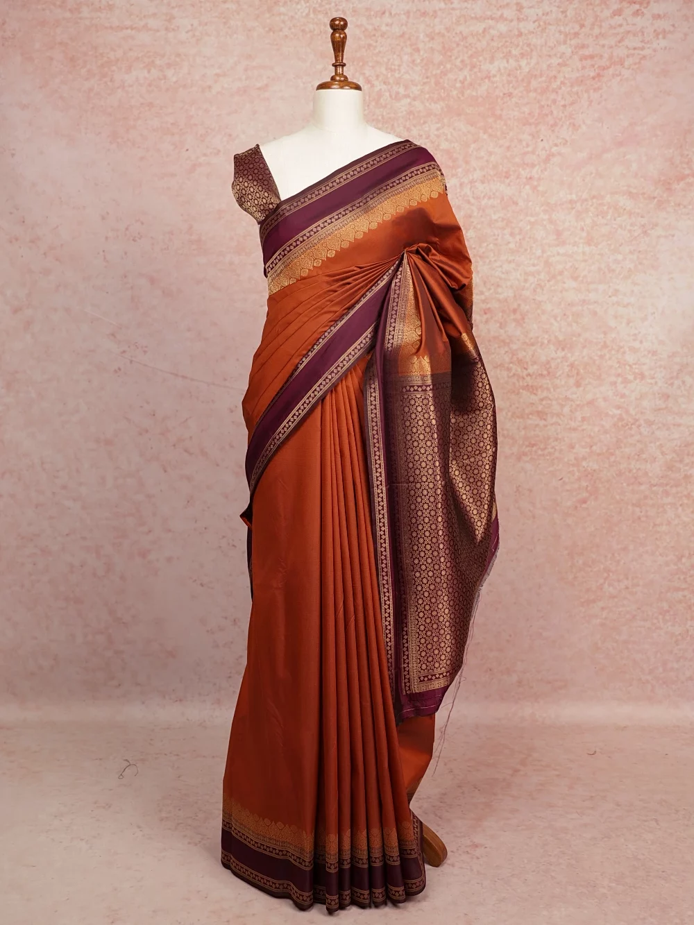Burnt Orange Semi Silk Saree