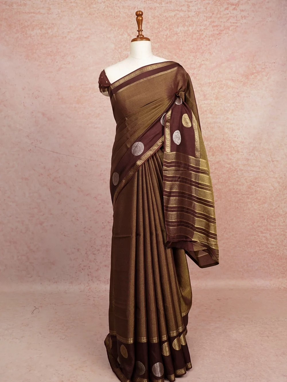 Coffee Brown And Golden Colour Binny Silk Saree