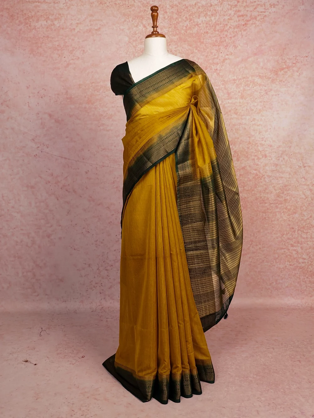 Mustard Yellow Semi Jute Saree