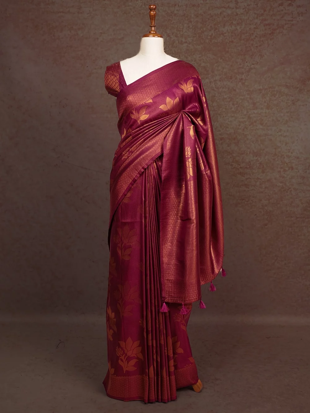 Wine Colour Semi Banarasi Saree