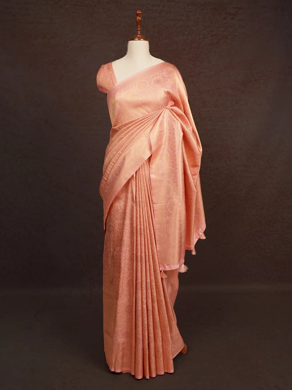Peach Semi Banarasi Saree