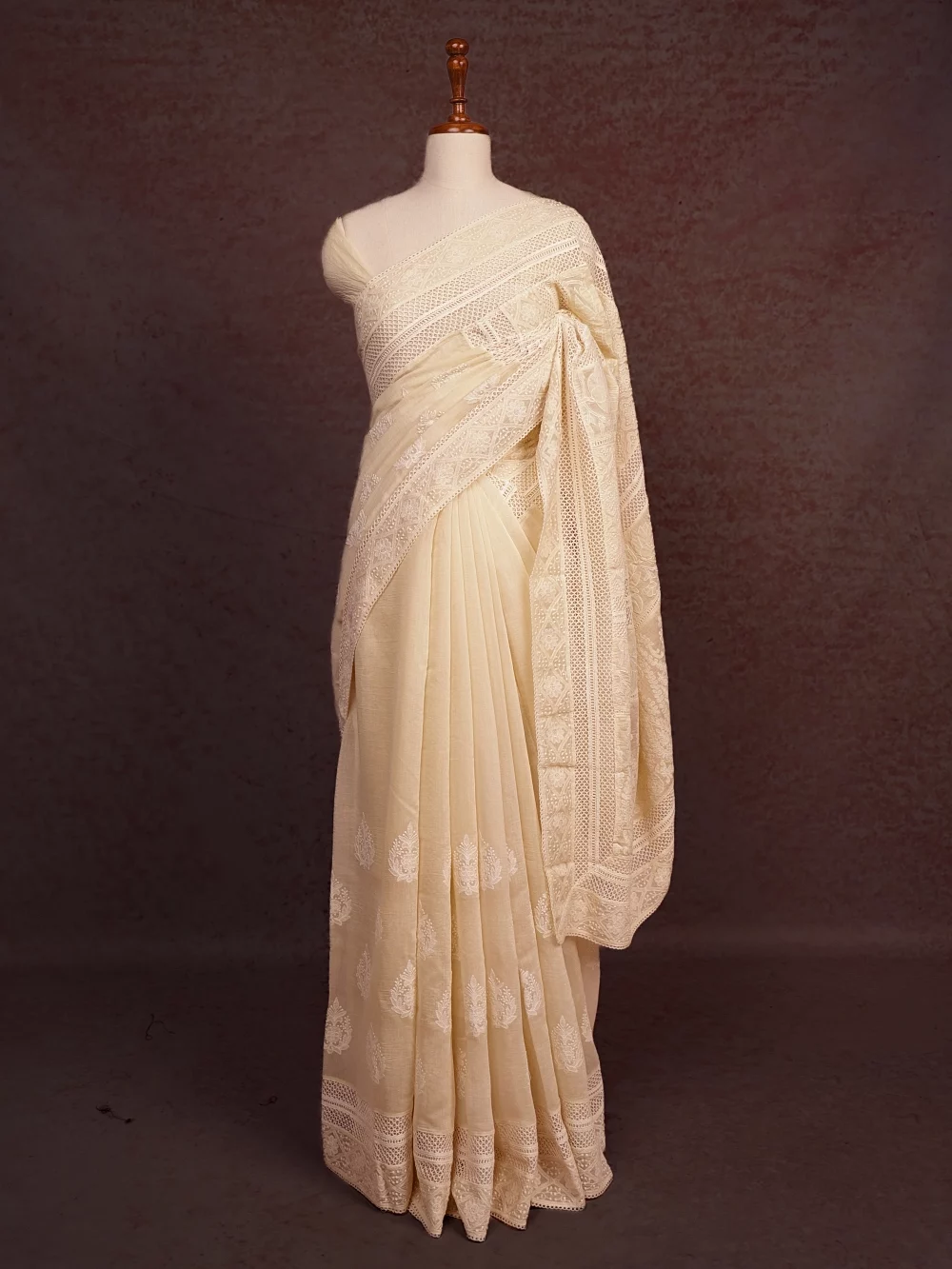 Cream Tussar Silk Saree