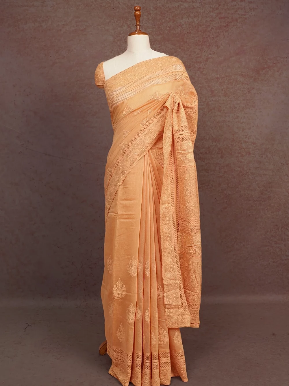 Light Peach Colour Tussar Saree
