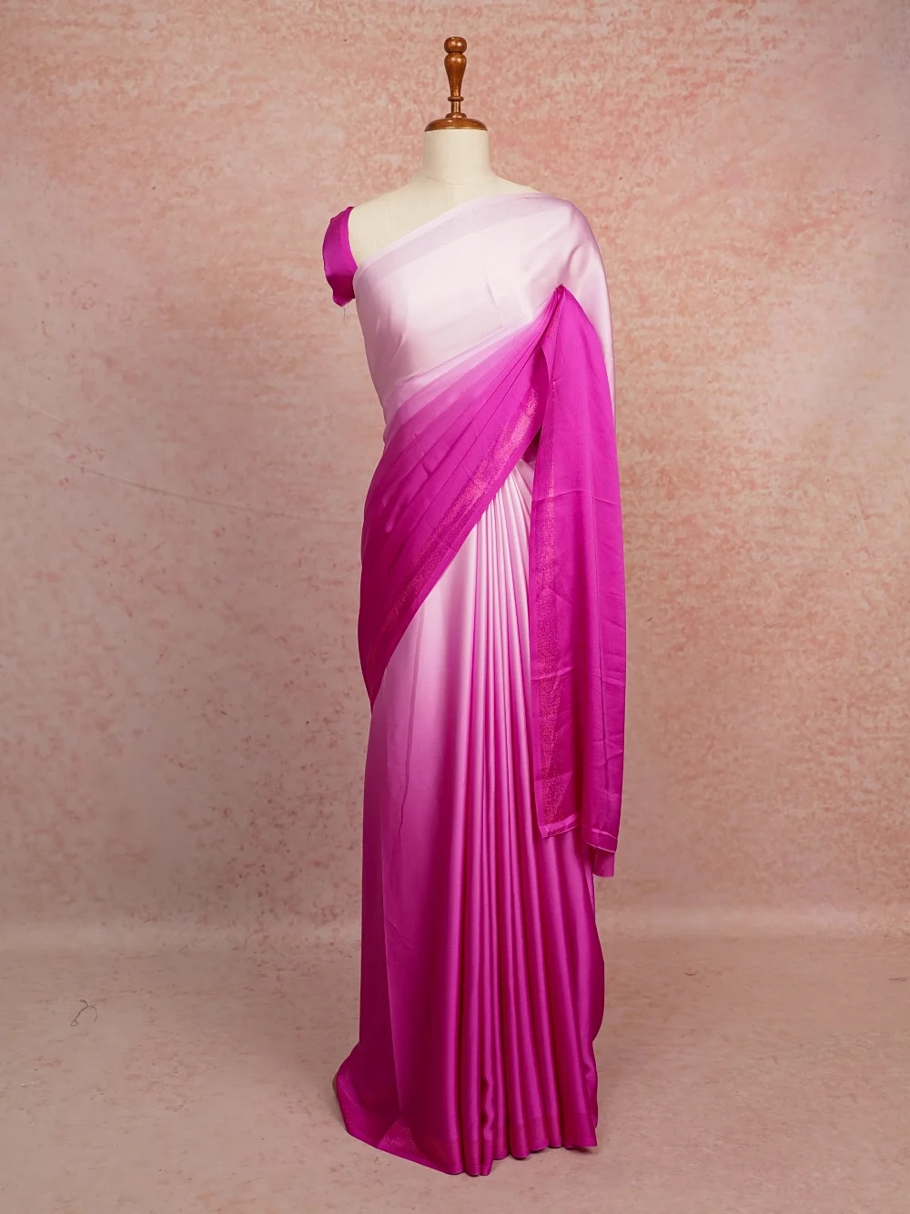 Magenta Pink And Light Pink Crepe Saree