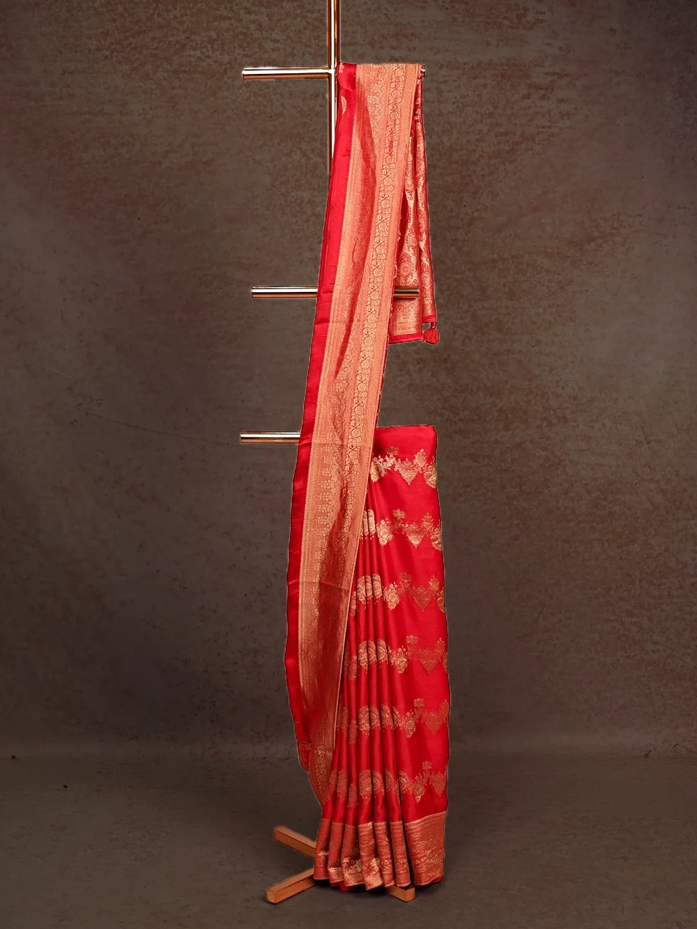Reddish Maroon Crepe Banarasi Saree