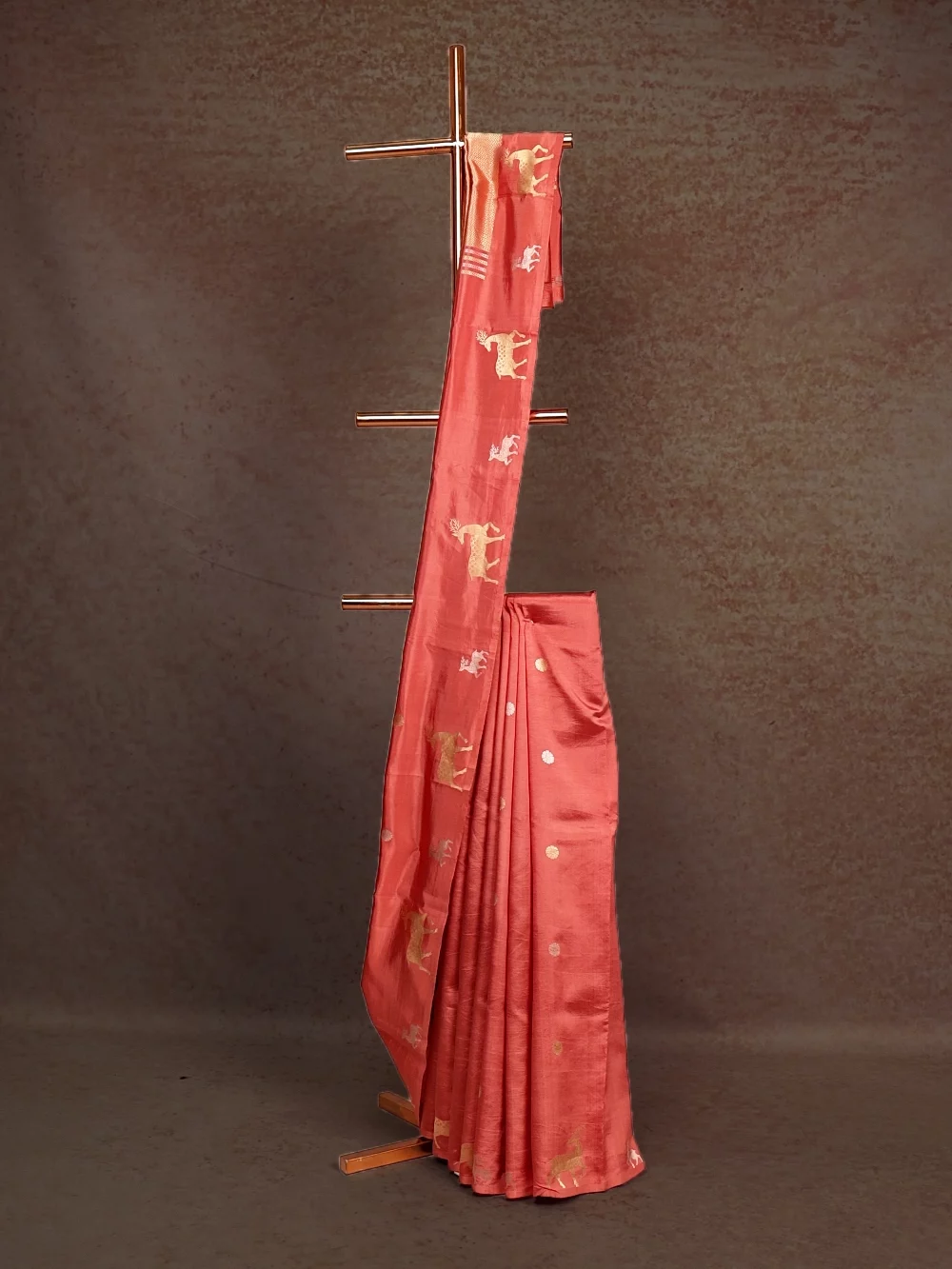 Peach Tussar Silk Saree