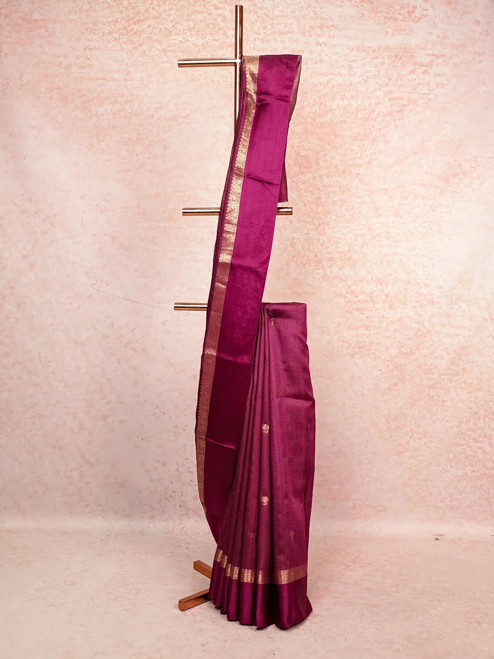 Wine Tussar Jute Saree