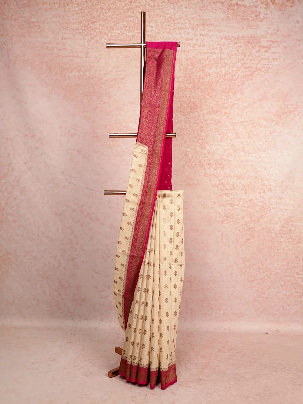 Cream Tussar Silk Saree