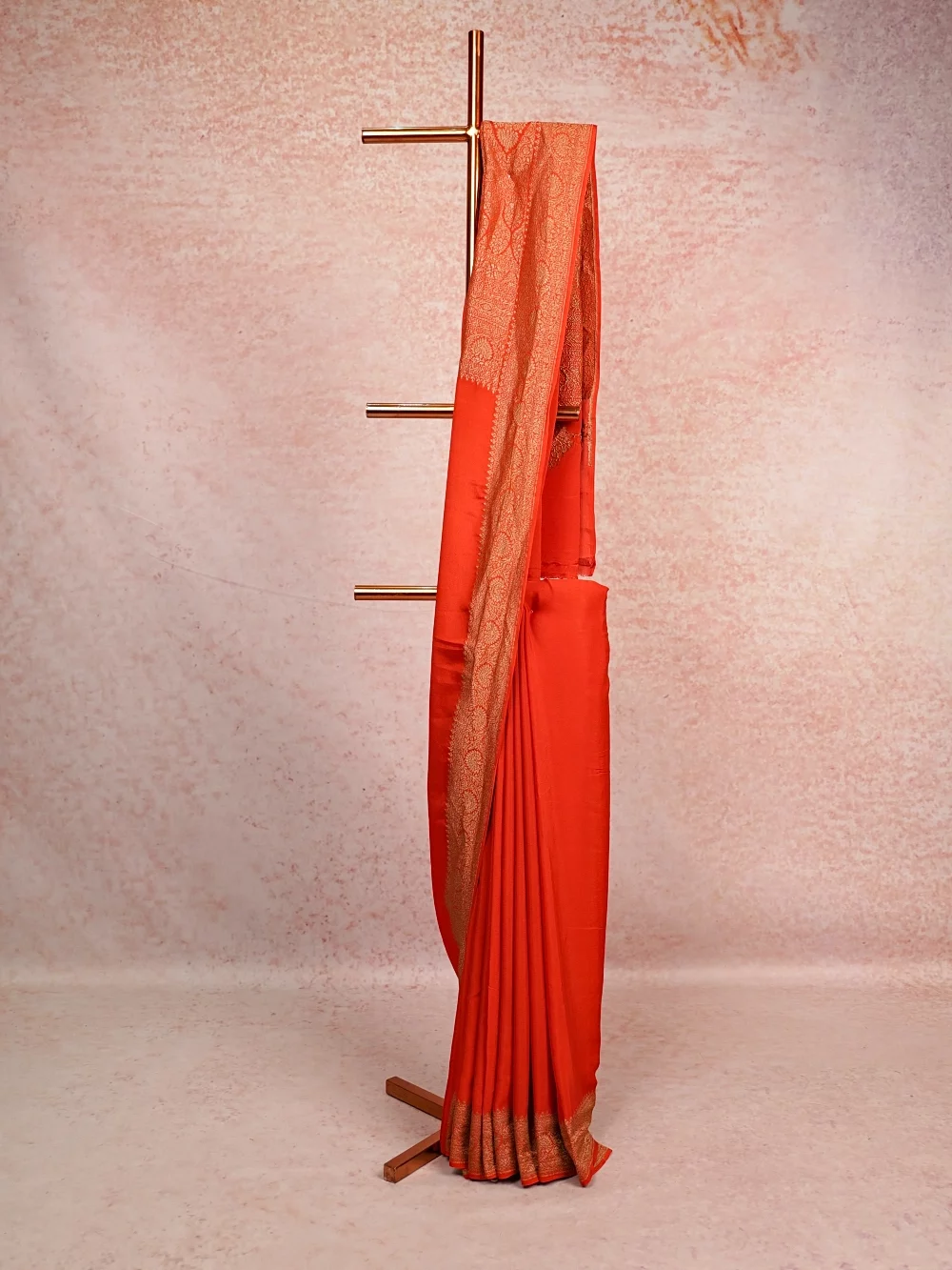 Orange Crepe Banarasi Saree