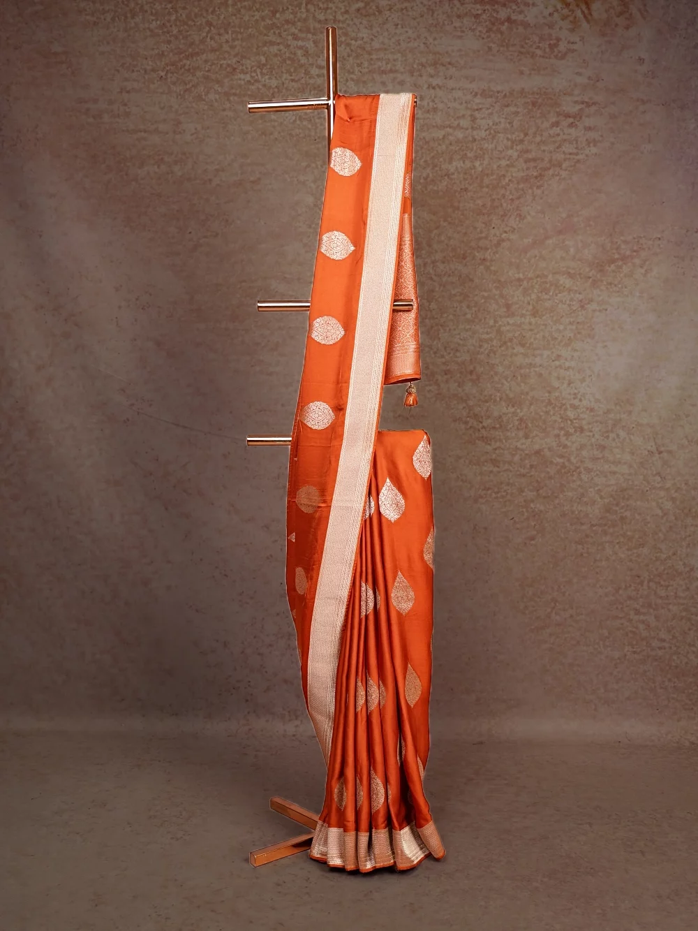 Orange Crepe Banarasi Saree