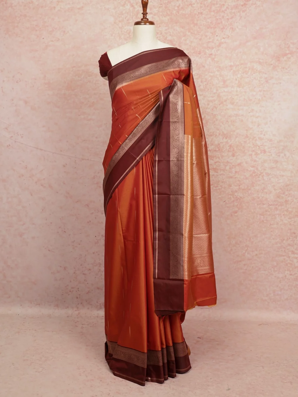 Burnt Orange Semi Silk Saree
