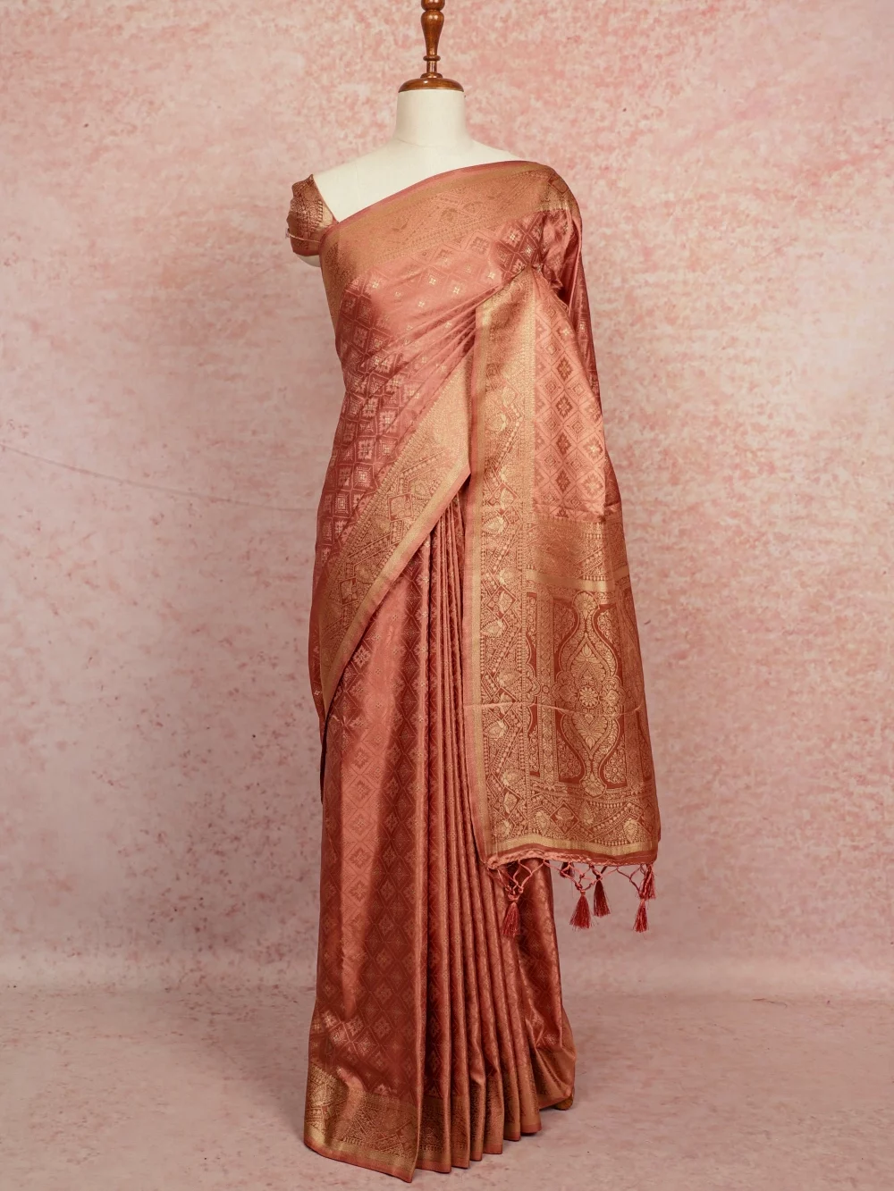 Dark Peach Semi Banarasi Saree