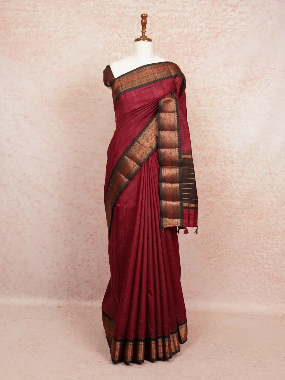 Dark Wine Tussar Jute Saree