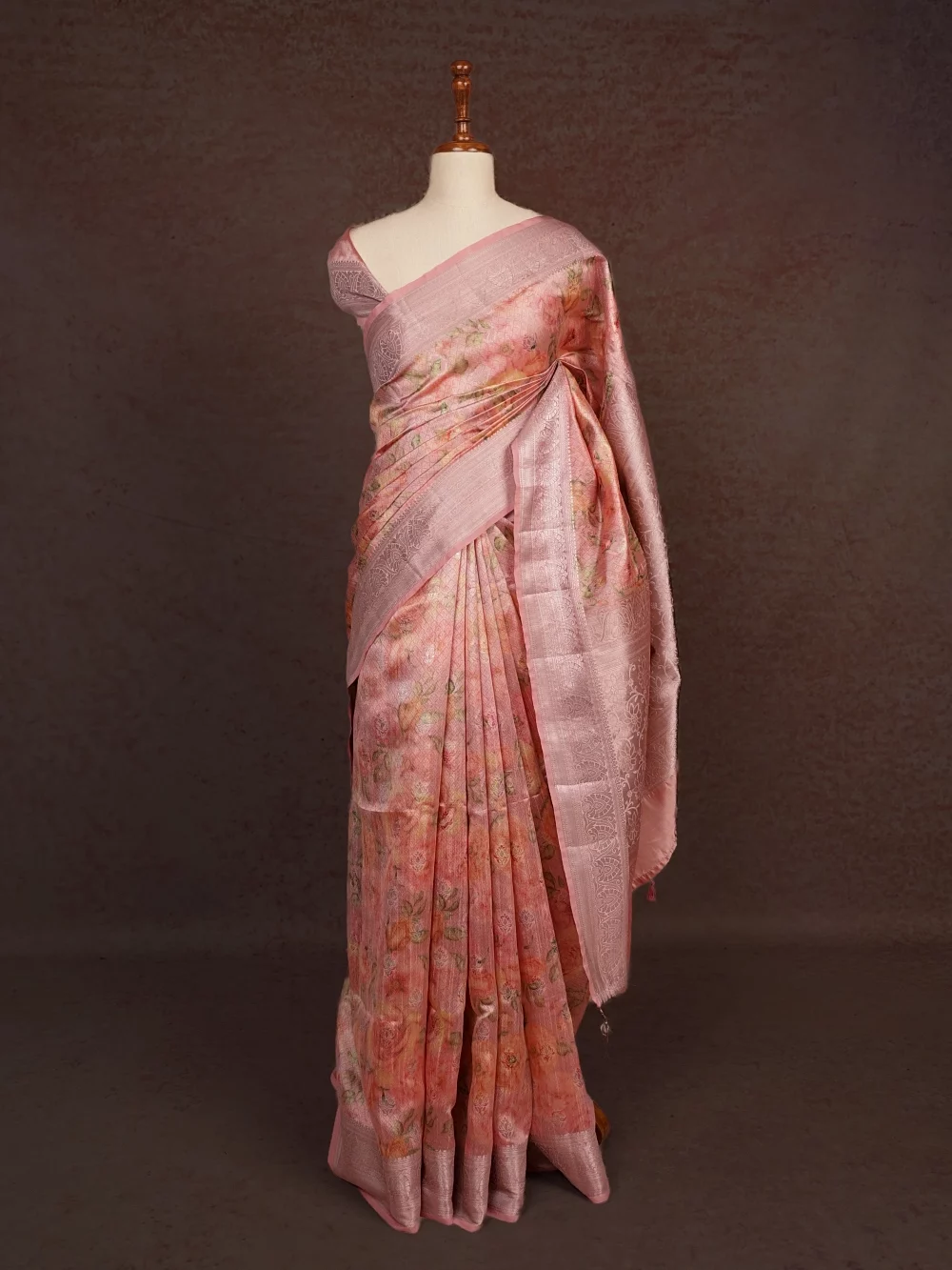 Light Onion Pink Tussar Tissue Saree