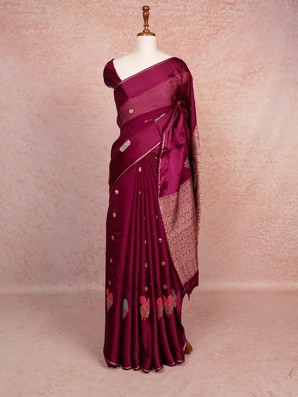 Wine Semi Banarasi Saree