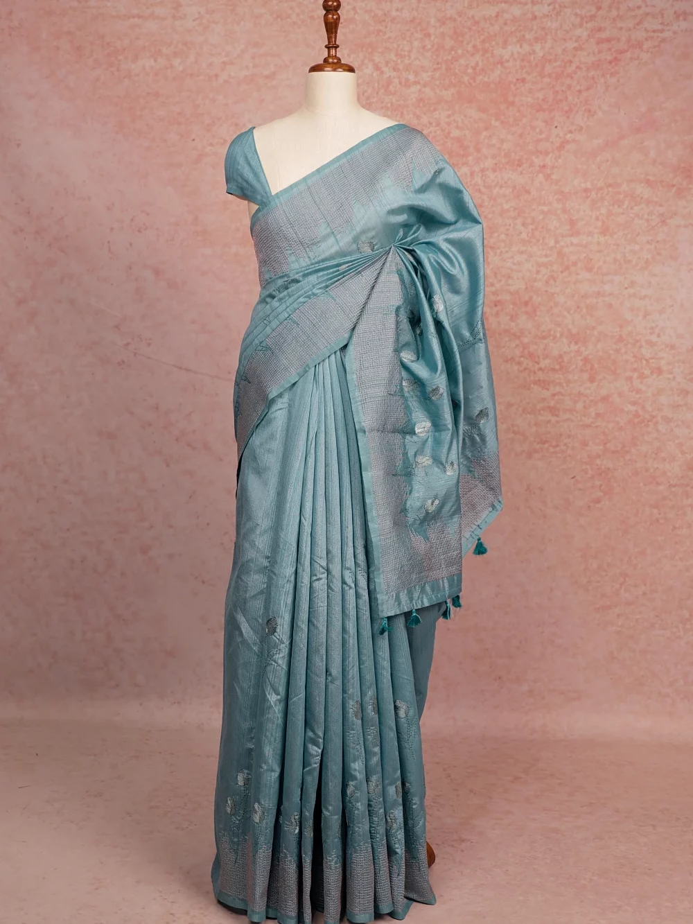 Sea Blue Semi Tussar Saree