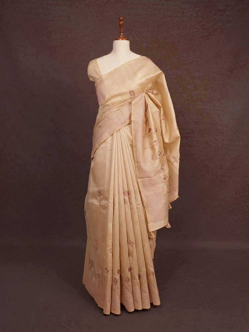 Cream Semi Tussar Saree