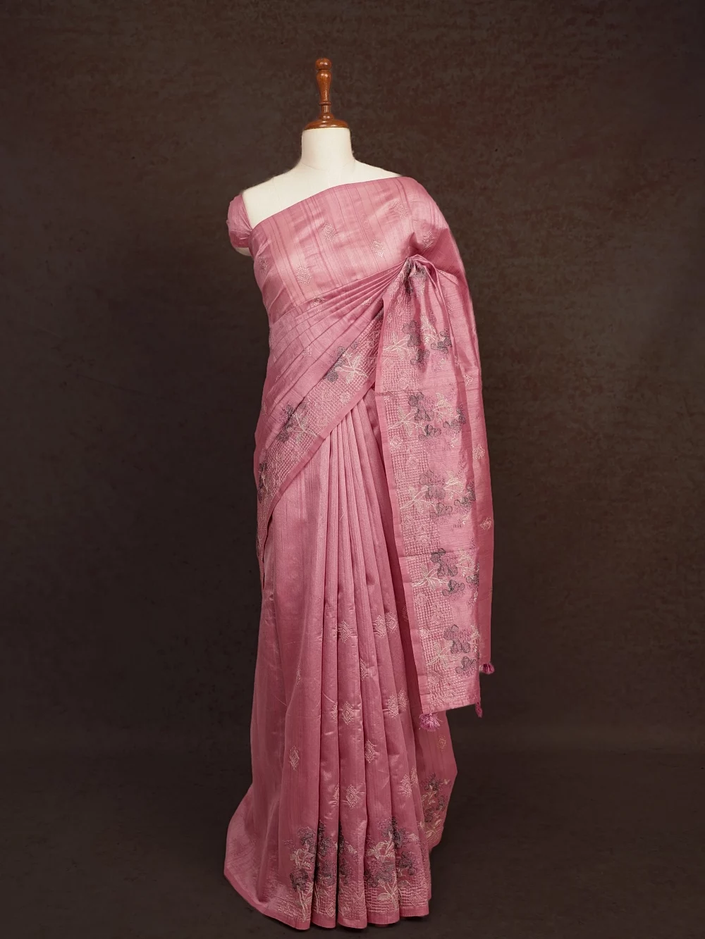 Onion Pink Semi Tussar Saree