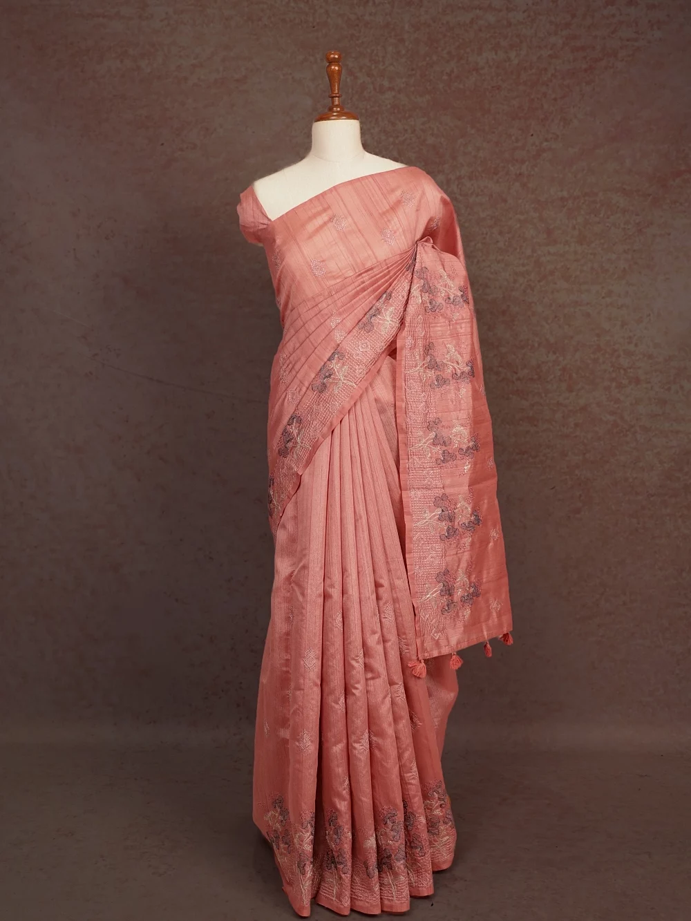 Peach Semi Tussar Saree
