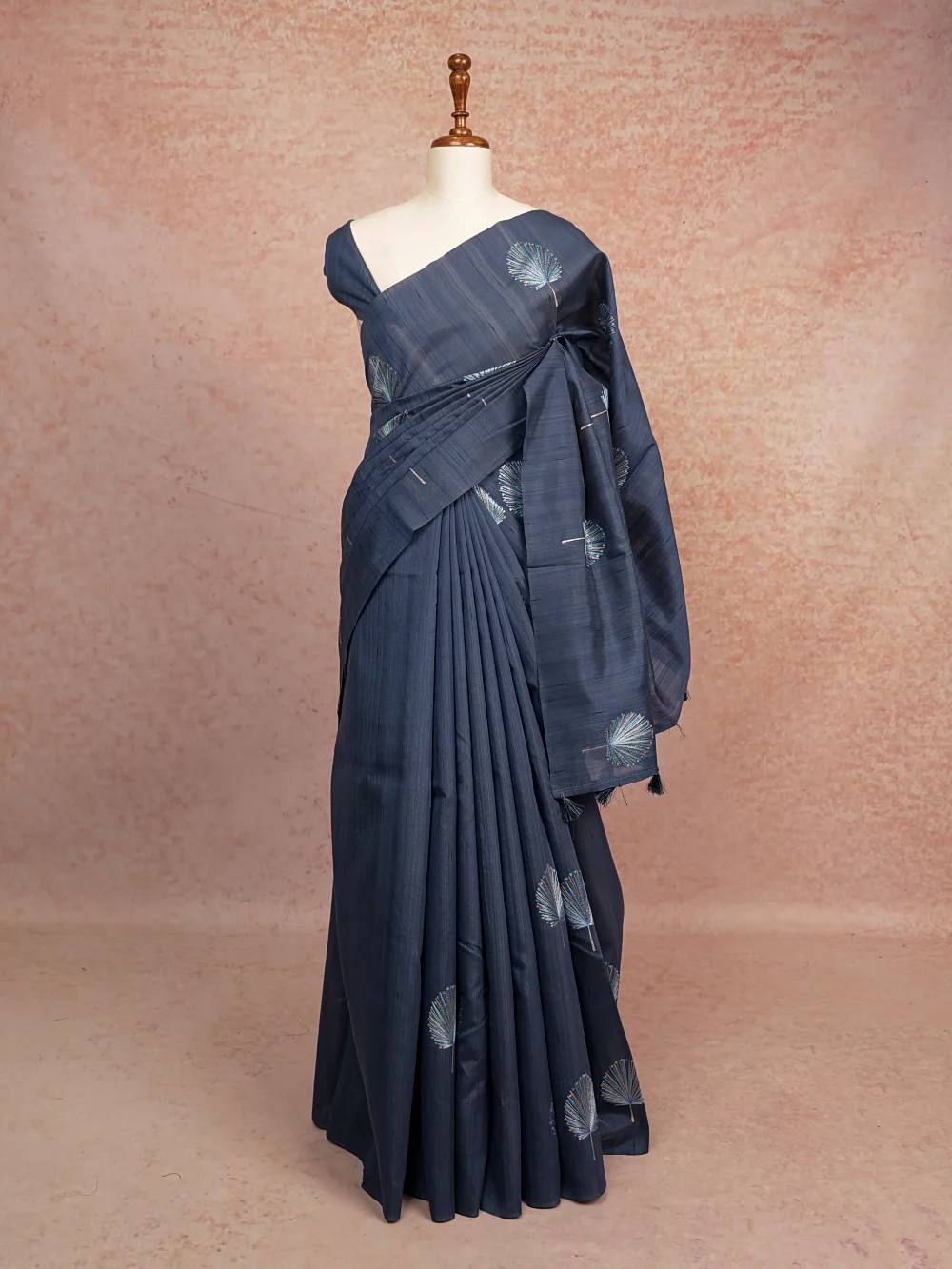 Ash Blue Semi Tussar Saree