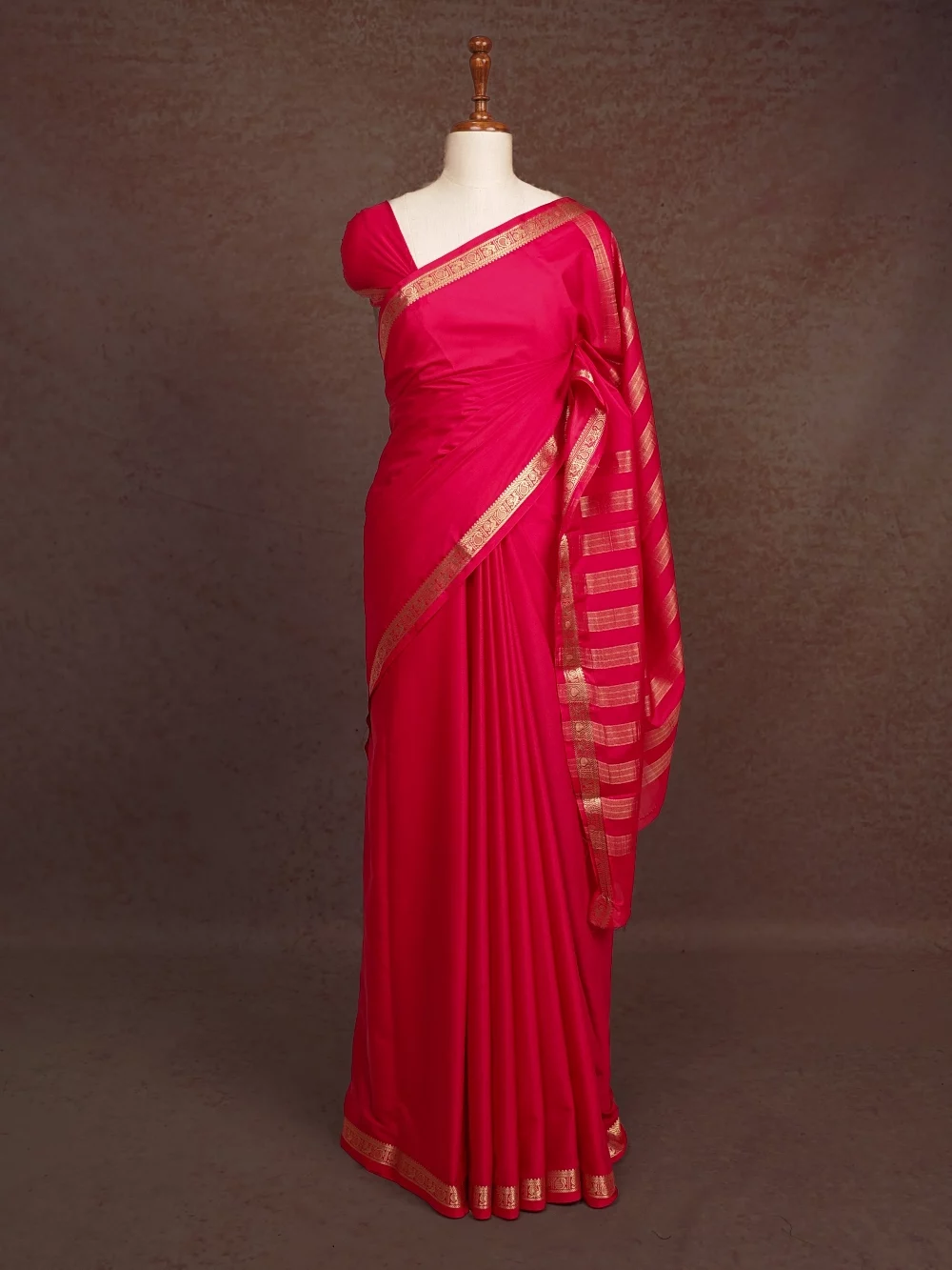 Magenta Pink Semi Crepe Saree