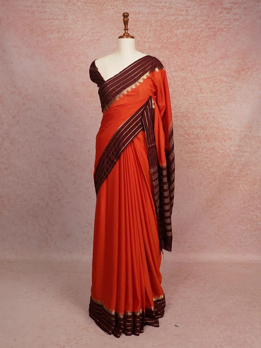 Orange Semi Crepe Saree
