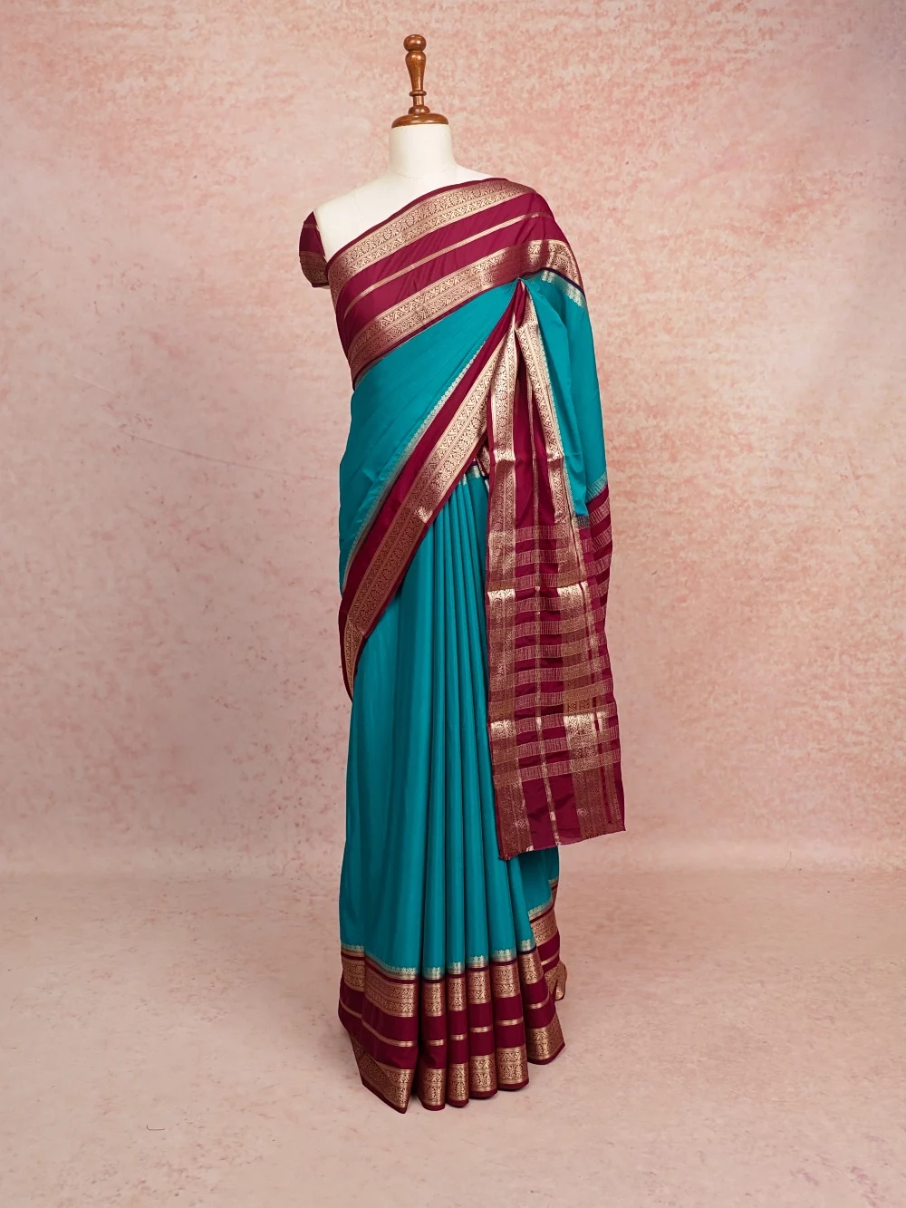 Peacock Blue Semi Crepe Saree