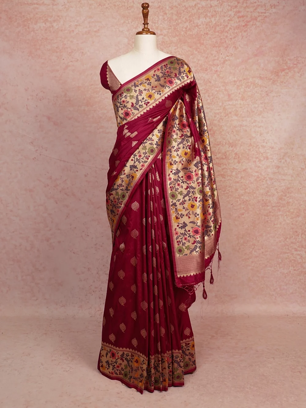Wine Semi Banarasi Saree