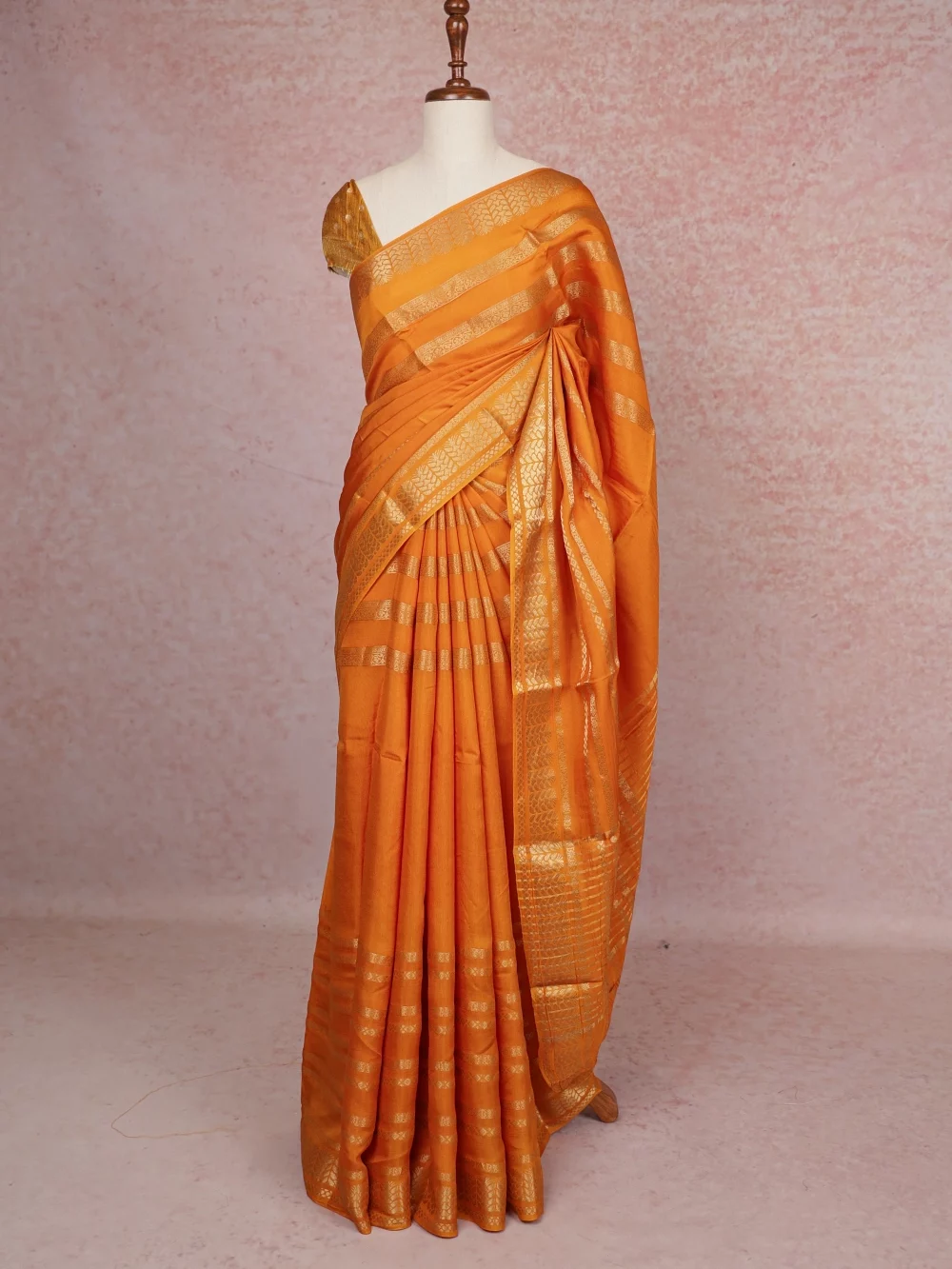 Mango Yellow Semi Banarasi Saree
