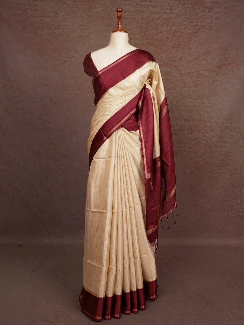 Cream Semi Tussar Saree