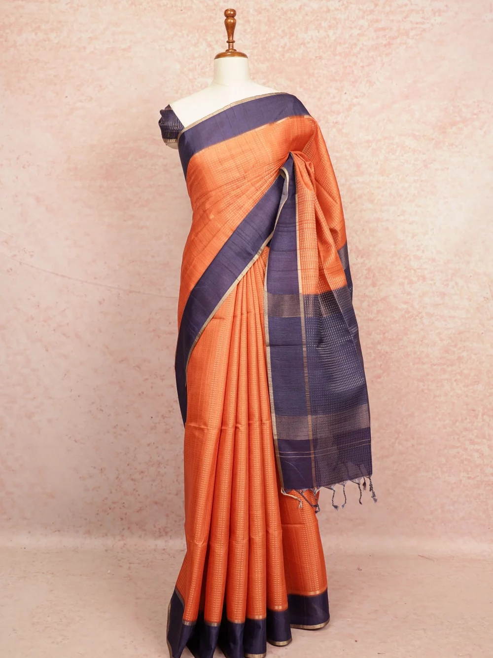 Orange Semi Tussar Saree