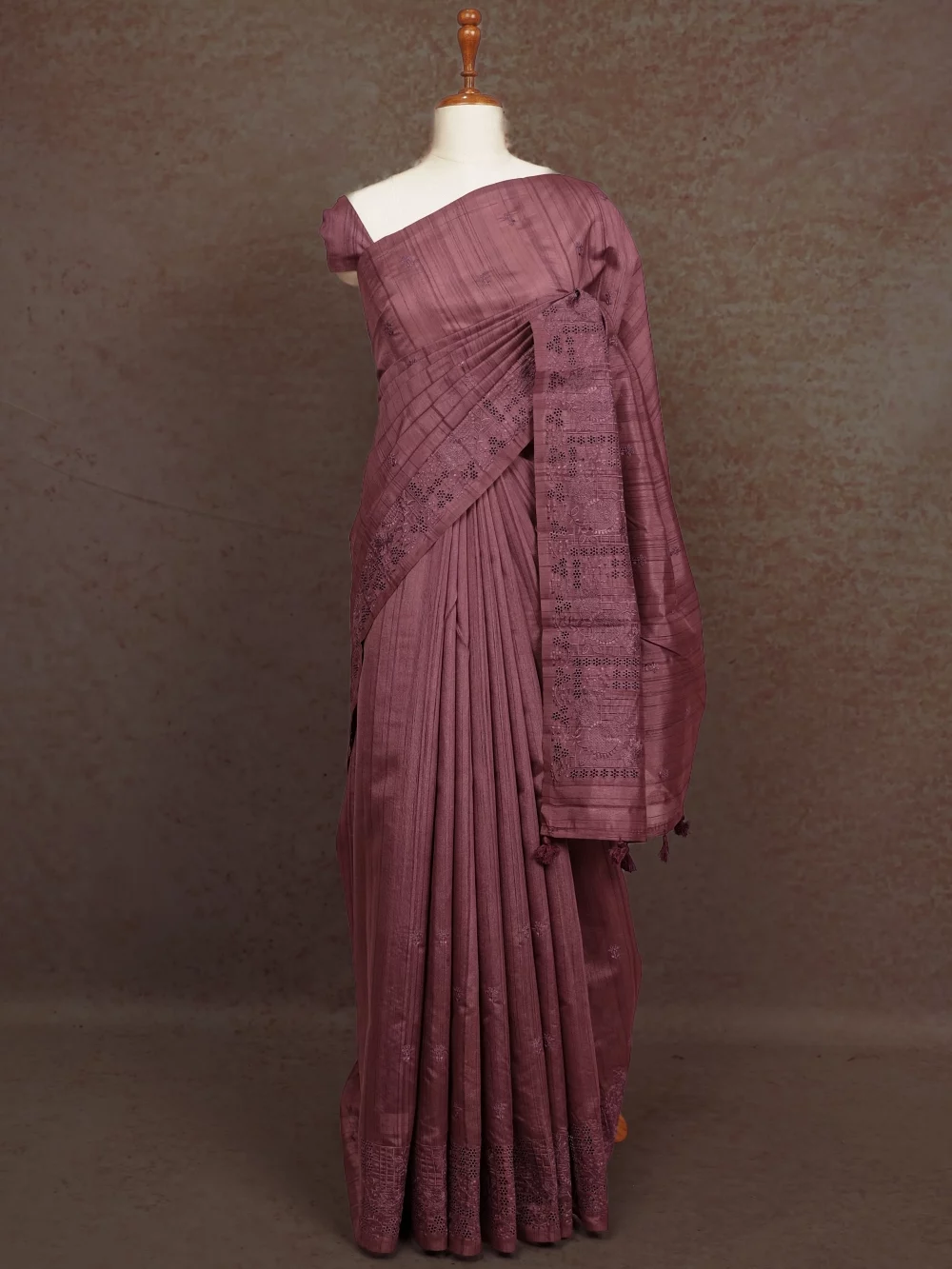 Light Grape Colour Semi Tussar Saree