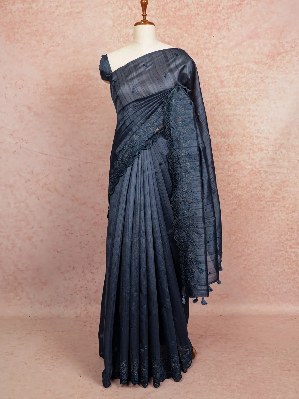 Dark Blue Semi Tussar Saree
