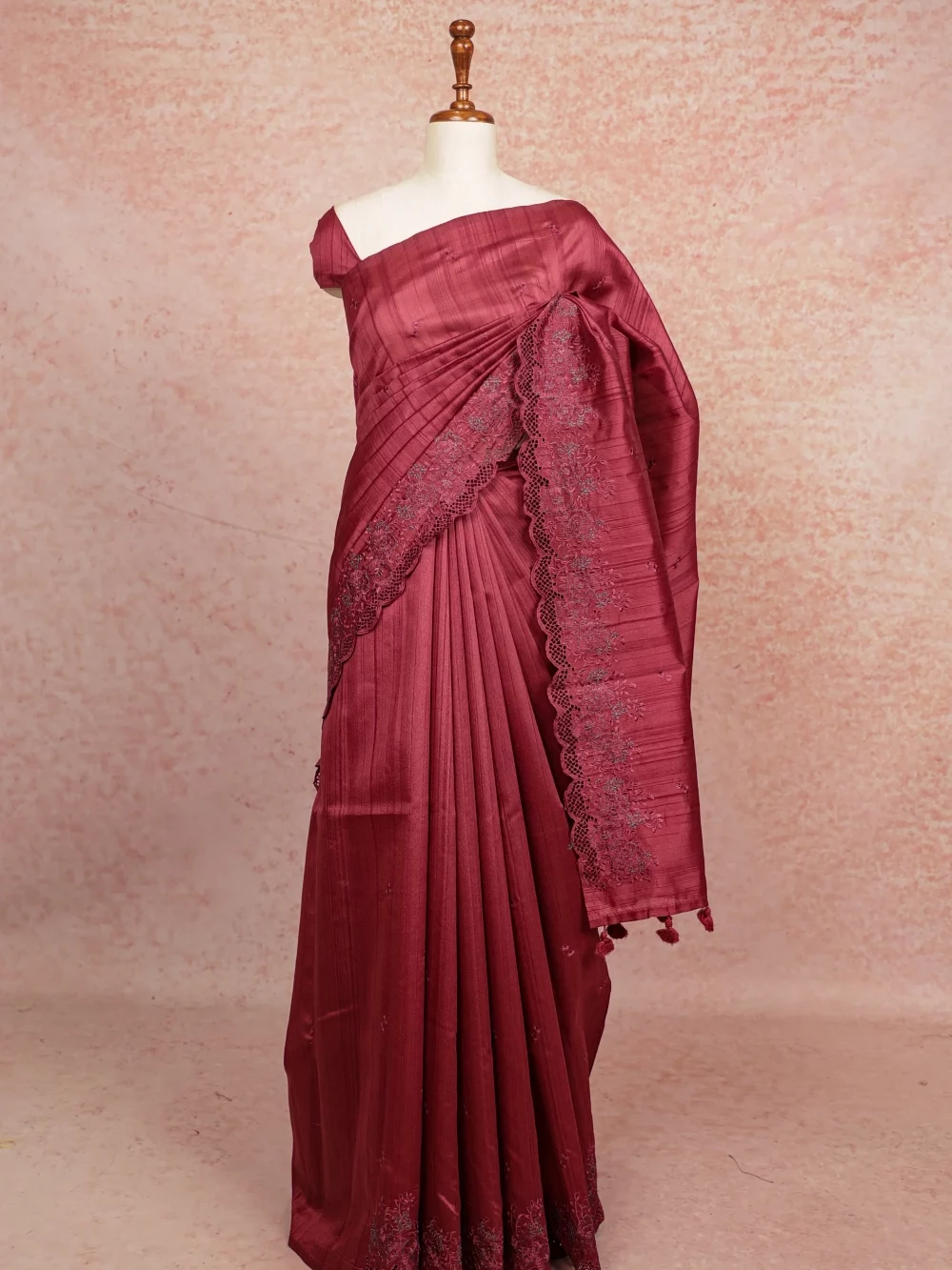 Dark Onion Pink Semi Tussar Saree