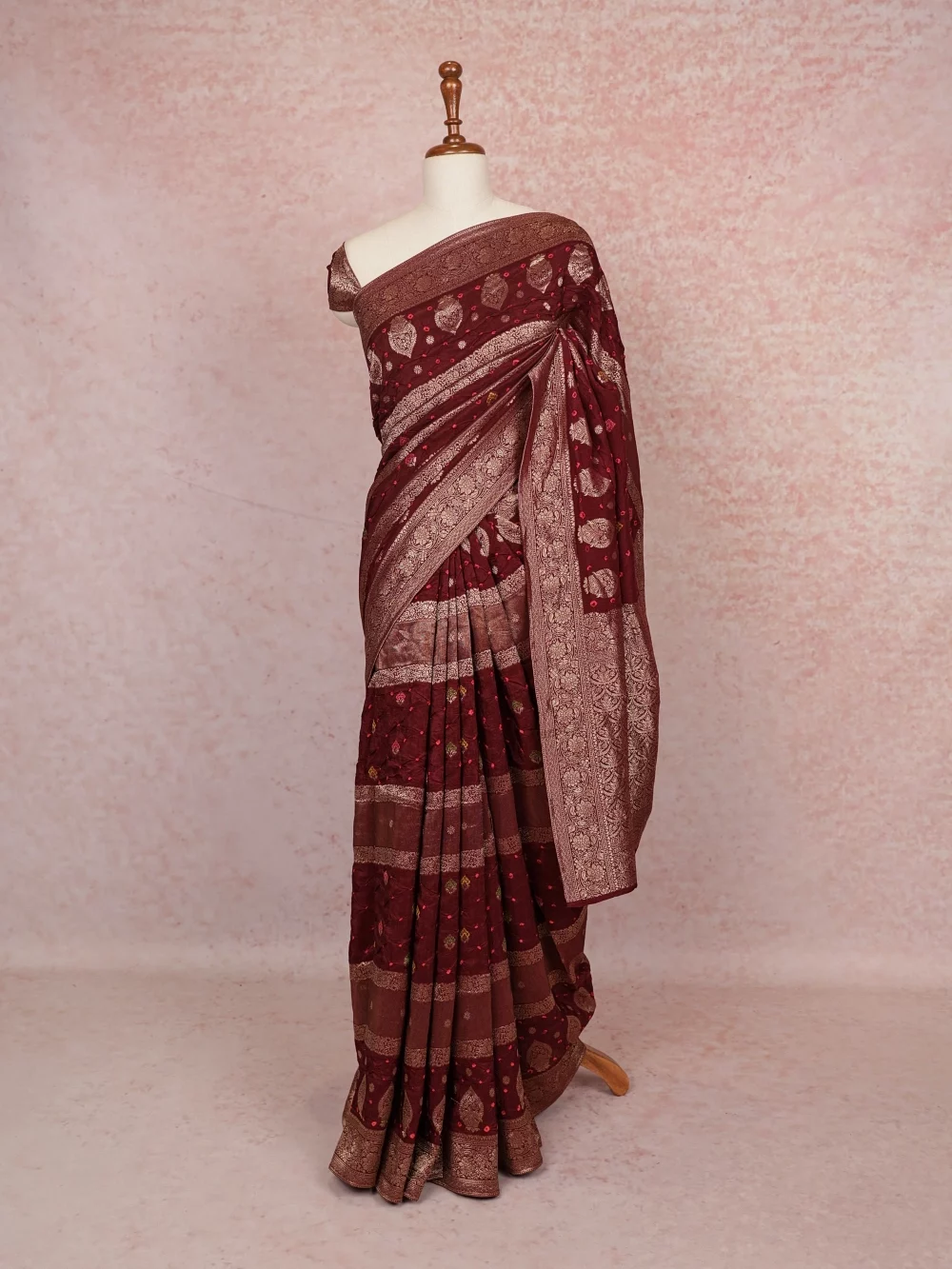 Brown Bandhani Silk Saree