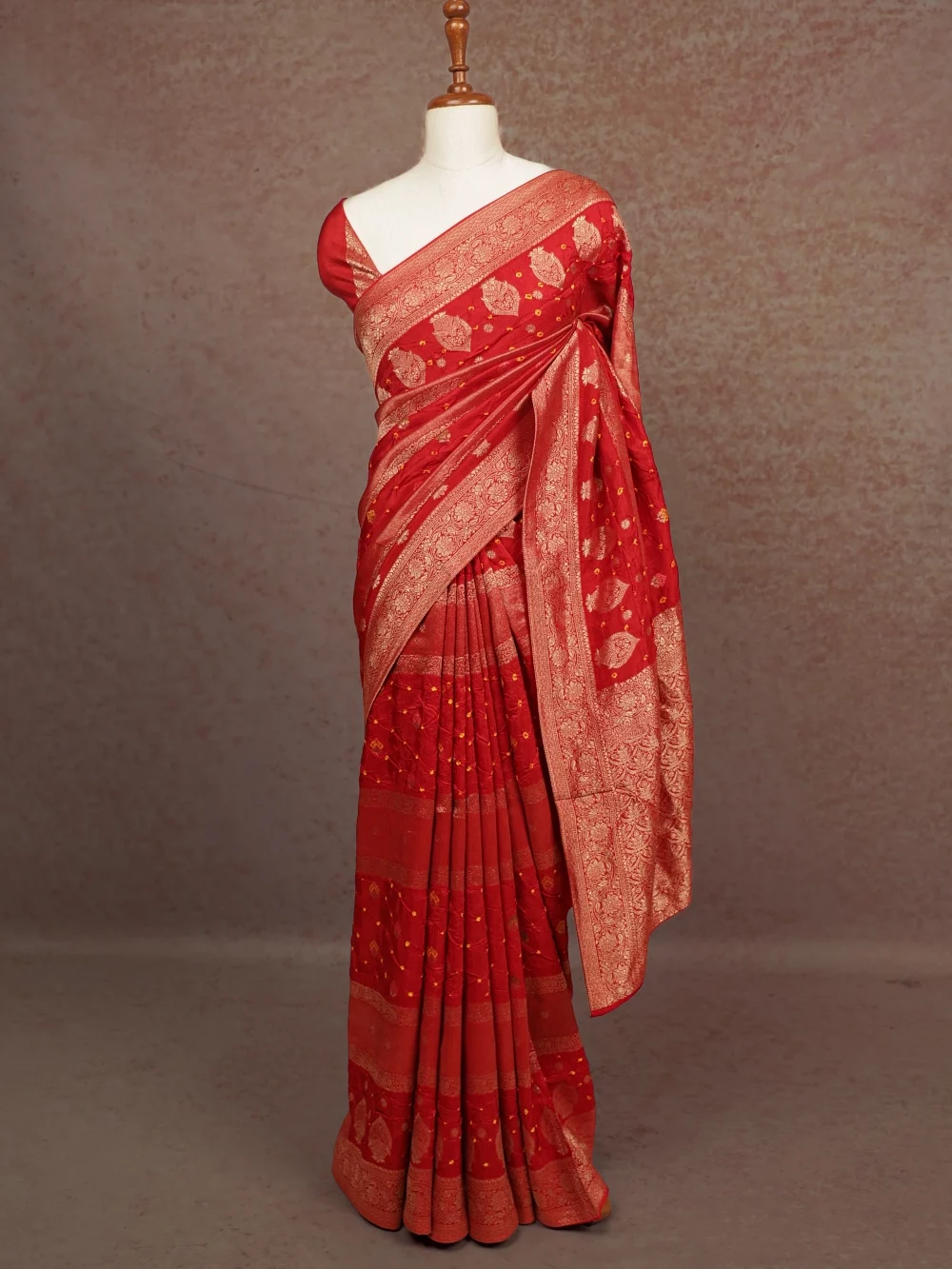 Burnt Orange Bandhani Silk Saree