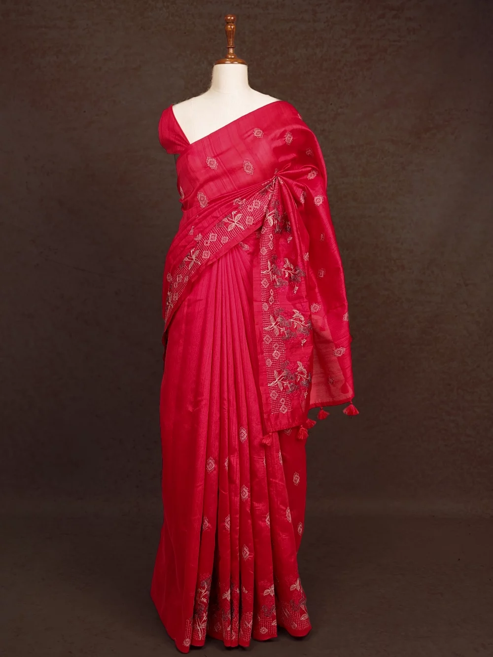 Red Semi Tussar Saree